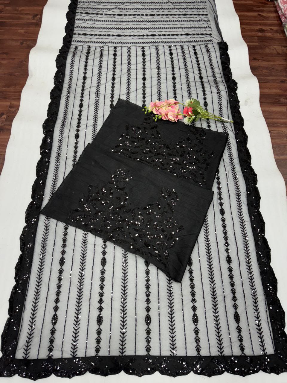 Black heavy quality net saree