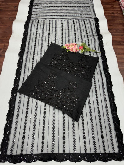 Black heavy quality net saree