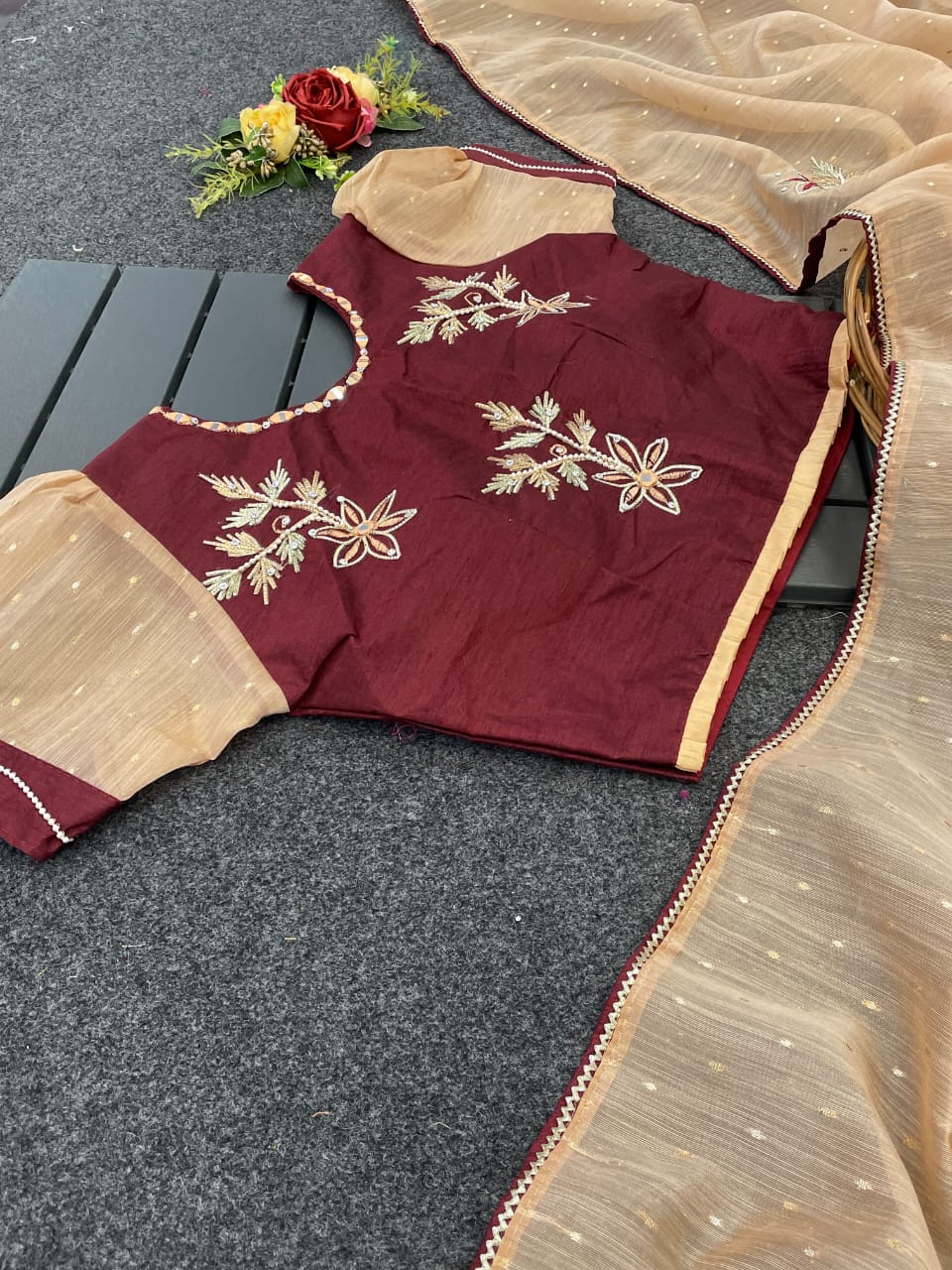 Chanderi silk saree with stitched blouse