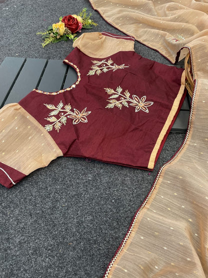 Chanderi silk saree with stitched blouse
