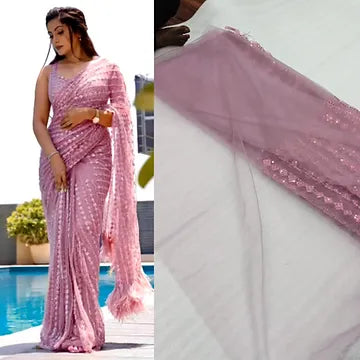 Pink net saree