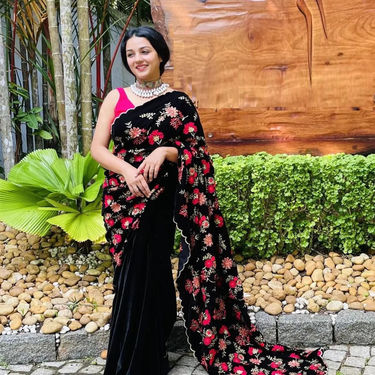 PARTY WEAR BLACK VELVET SAREE