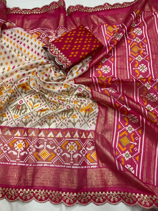 Dola silk kalamkari print saree