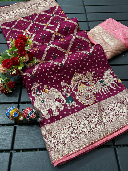 Dola fabric with beautiful meenakari zari