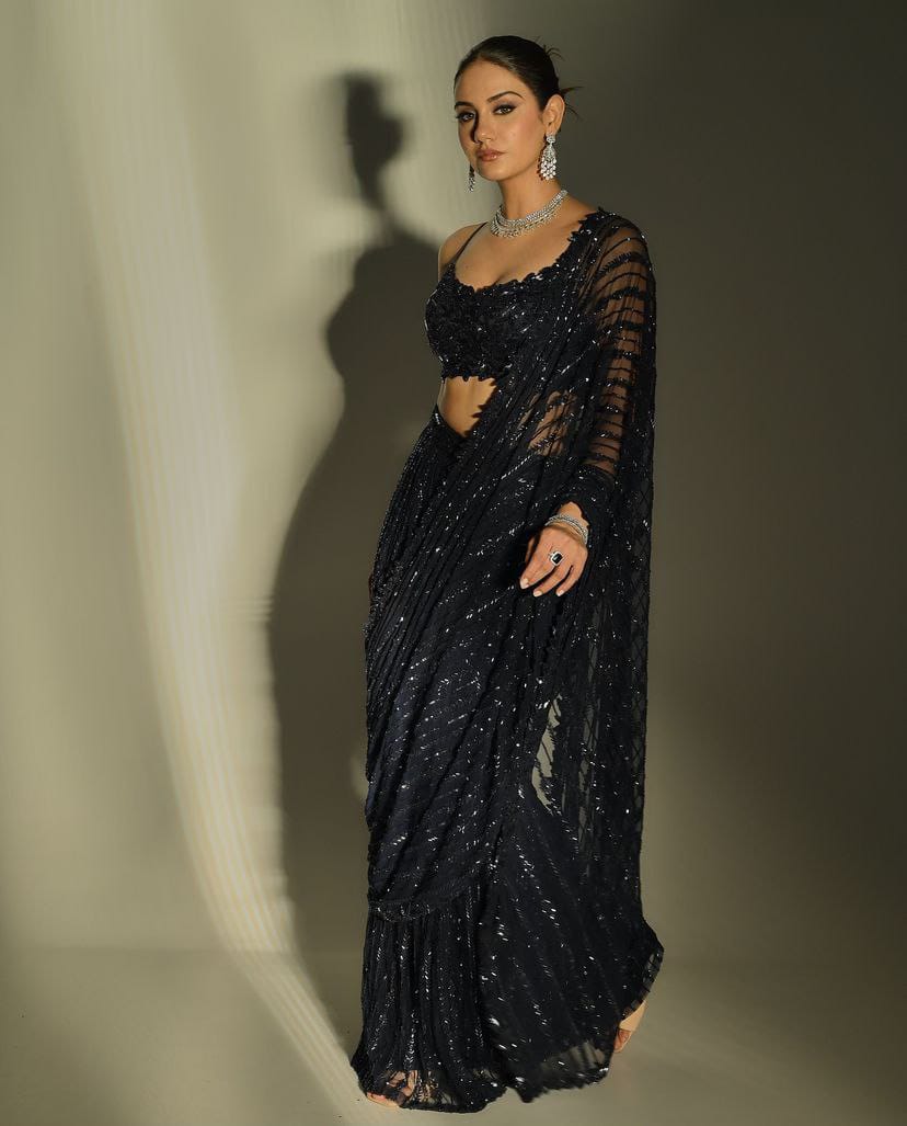 Black heavy quality net saree