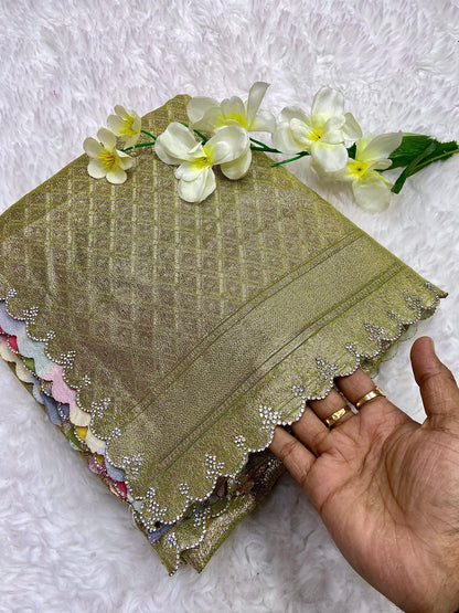 Cotton top dyed saree with heavy rich siroski pallu
