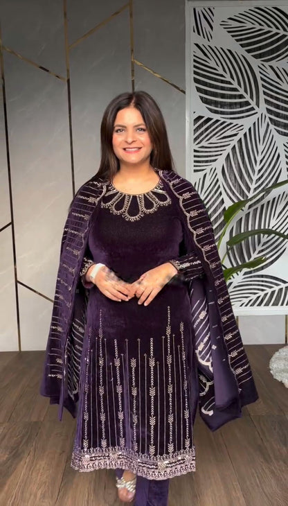 Heavy Viscose Velvet With Heavy Embroidery Sequence Work