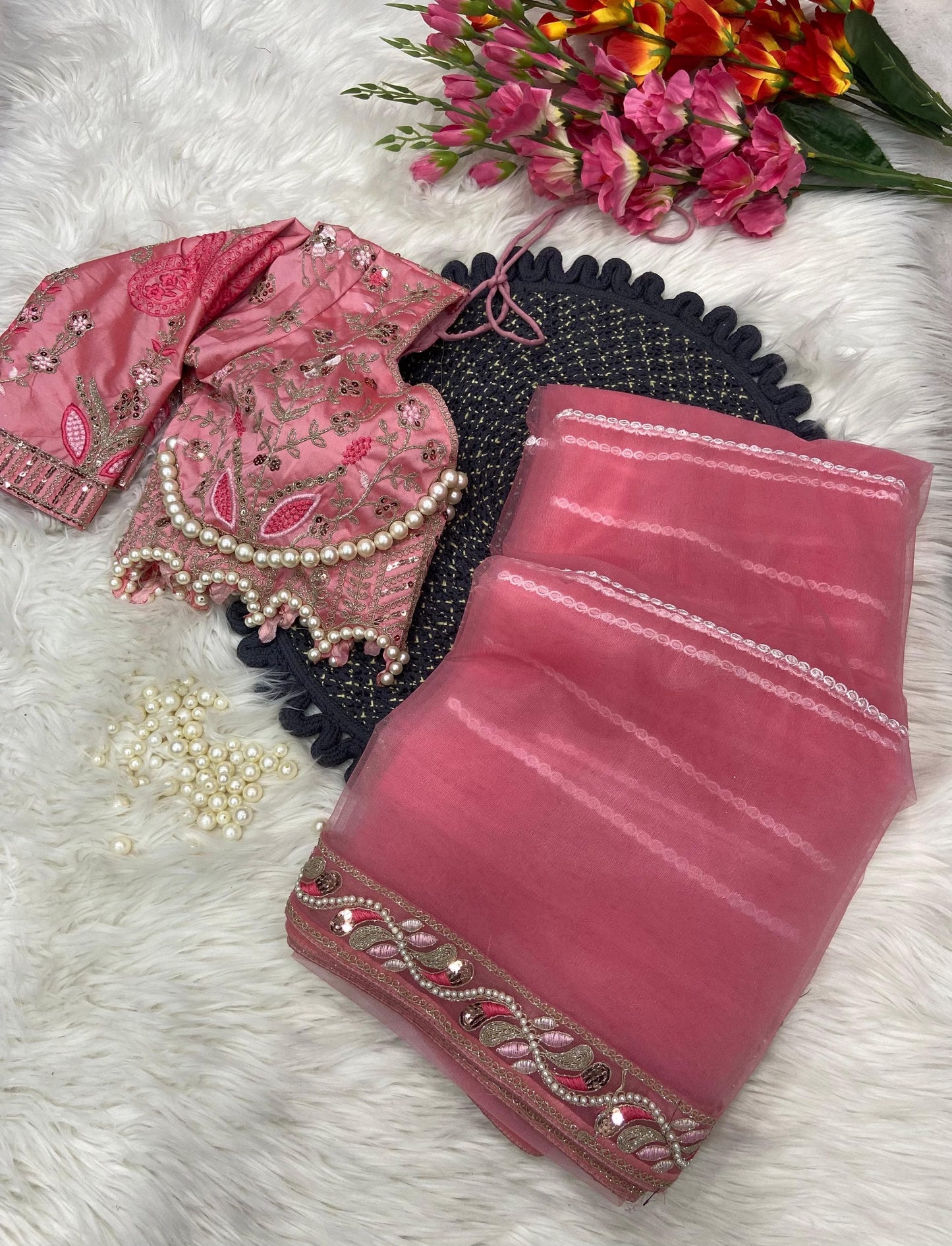 Premium Net Embellished With Beautiful Embroidery,Dori And Sequins