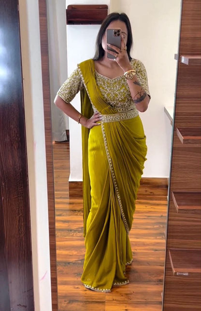 Ready to wear embroidery saree with belt