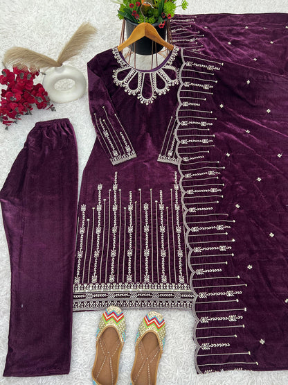 Heavy Viscose Velvet With Heavy Embroidery Sequence Work