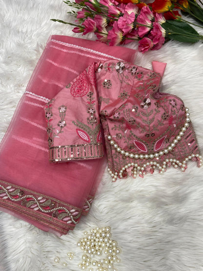 Premium Net Embellished With Beautiful Embroidery,Dori And Sequins