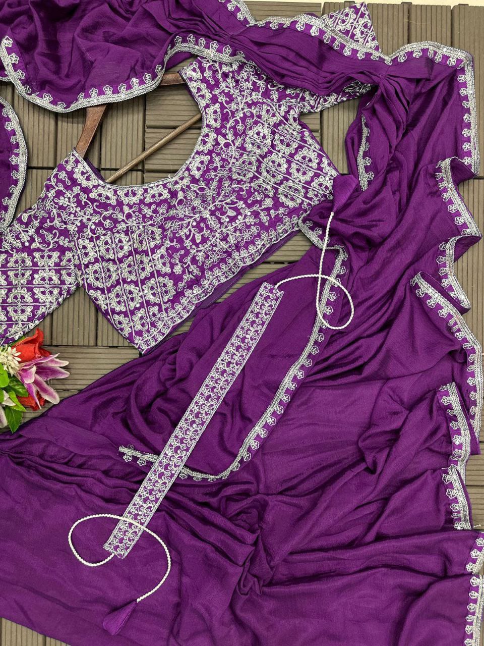 Ready to wear embroidery saree with belt