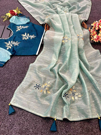 Chanderi silk saree with stitched blouse