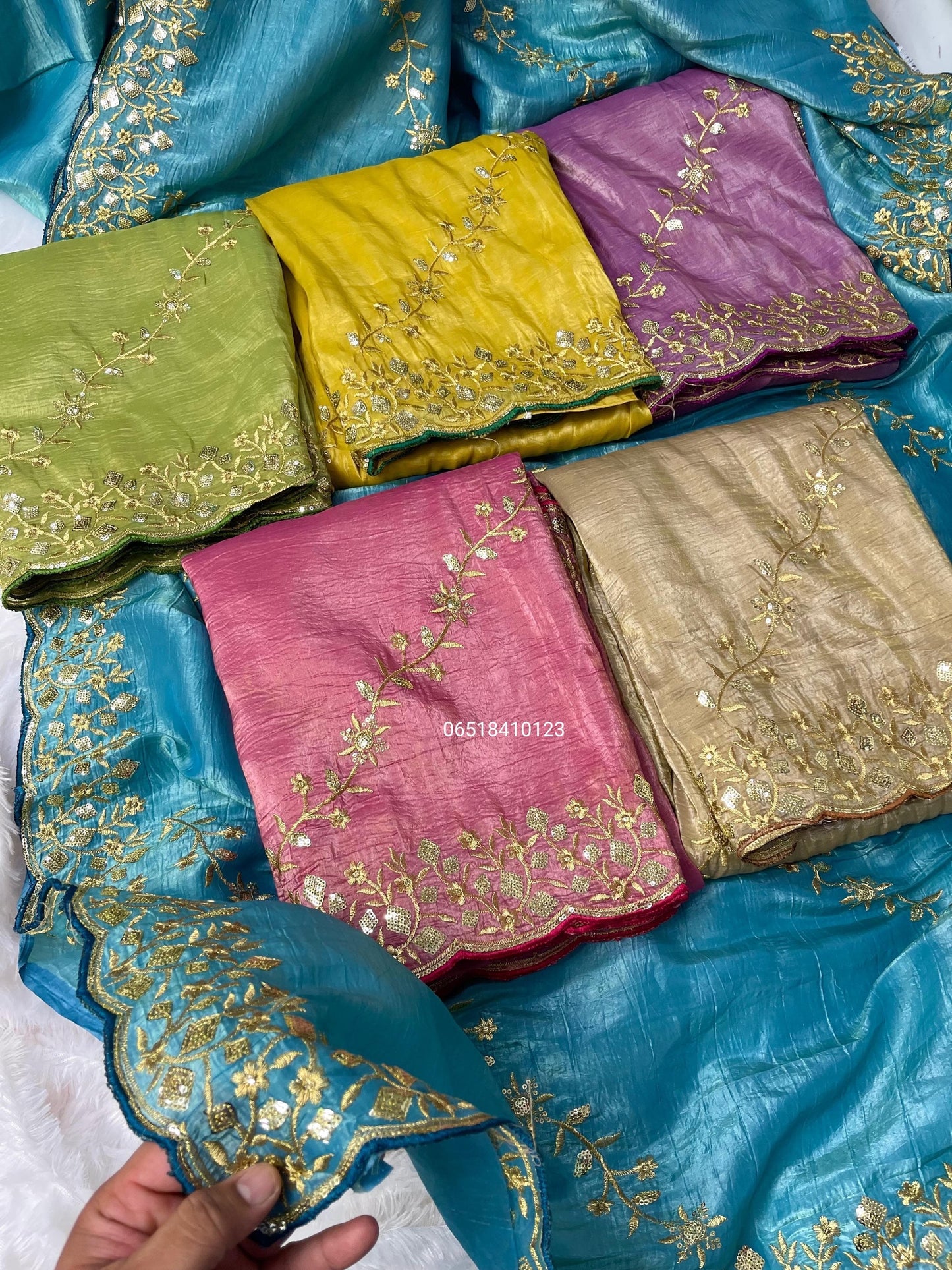 Gold crush saree with heavy embroidery sequence with velvet stitched blouse