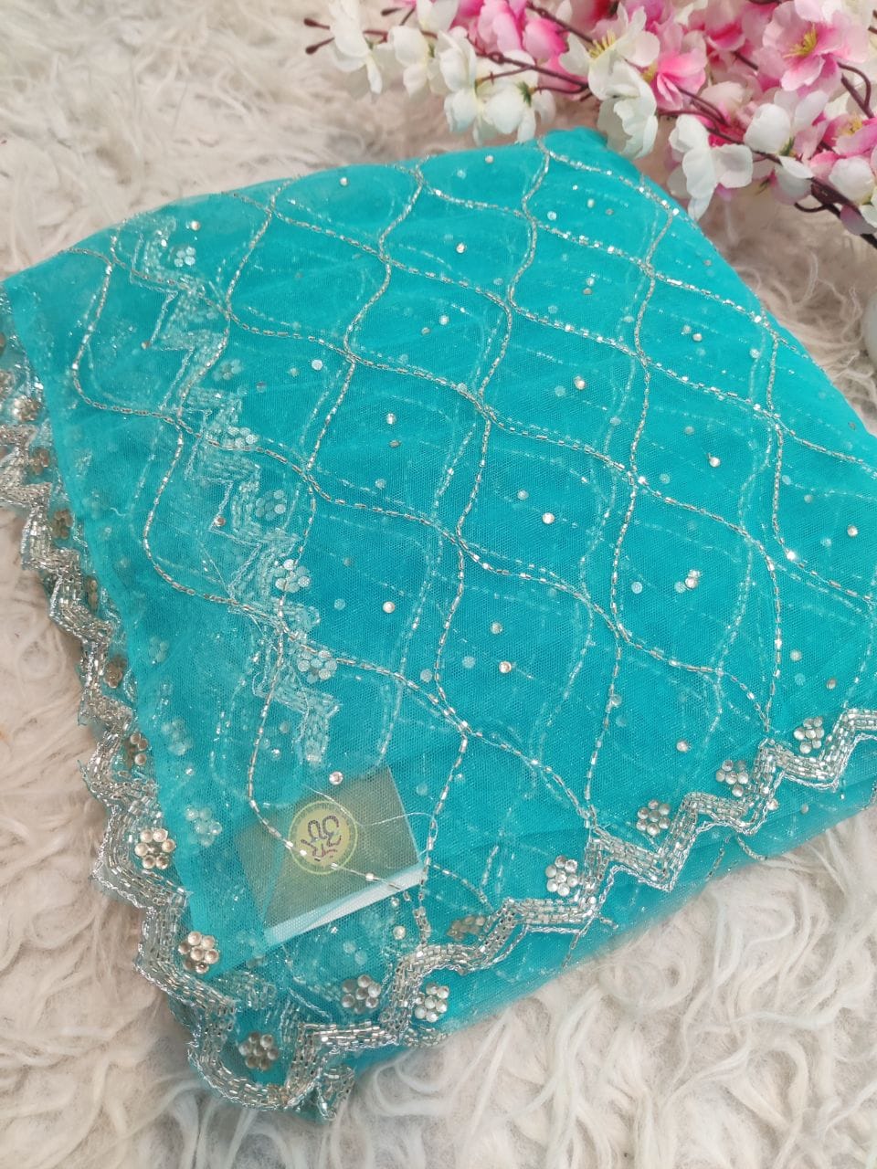 Designer net handwork saree