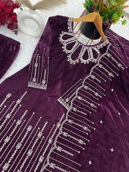 Heavy Viscose Velvet With Heavy Embroidery Sequence Work