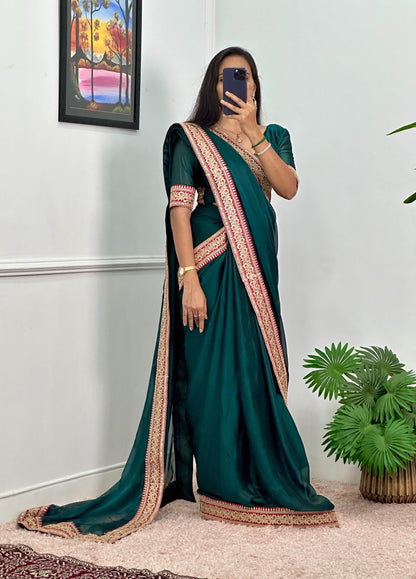 RANGOLI FABRIC READY TO WEAR POCKET SAREE WITH LACE BORDER