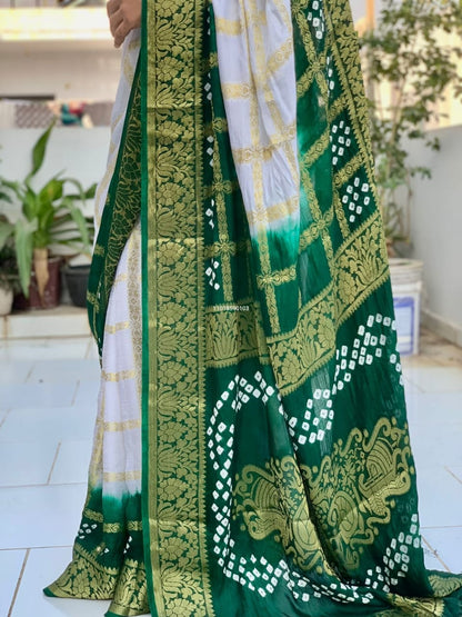 Pure Bandhej Silk Fabric With Attractive Kanchipuram Zari Weaving
