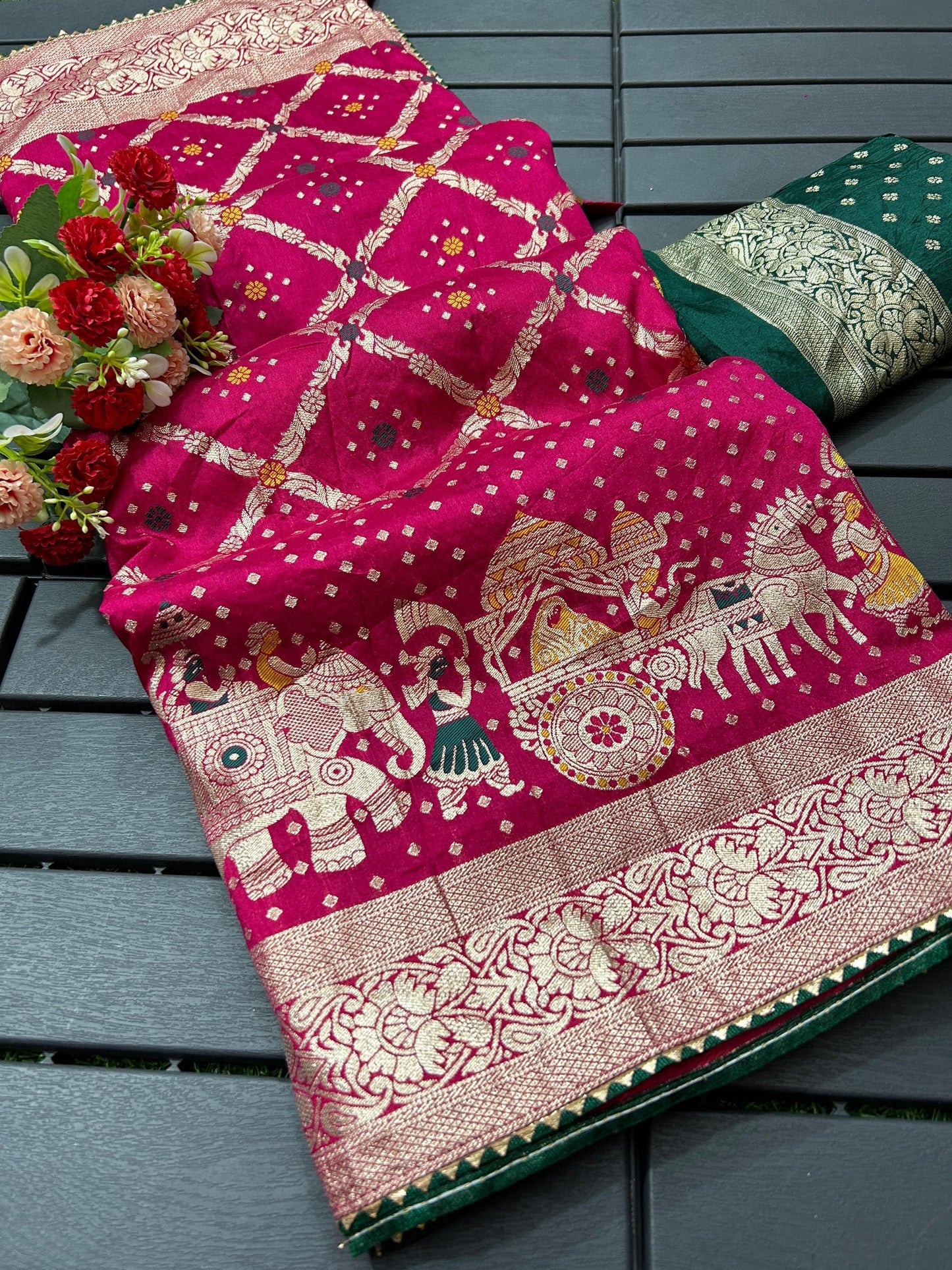 Dola fabric with beautiful meenakari zari