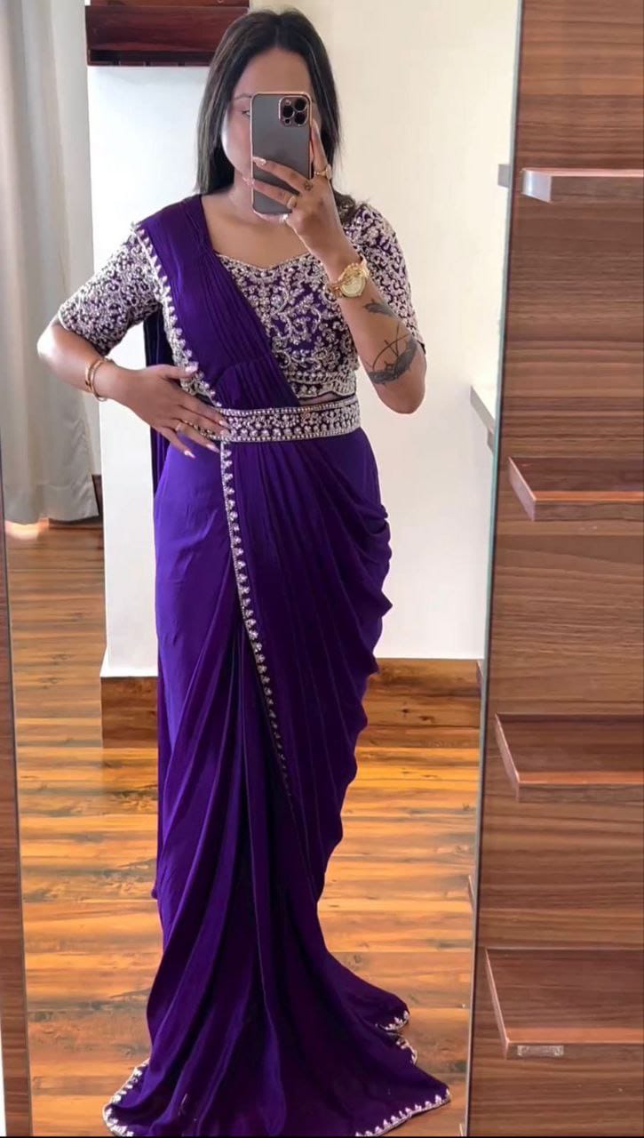 Ready to wear embroidery saree with belt