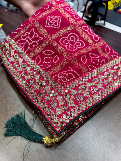 Georgette bandhej with Sequence  Lace border saree