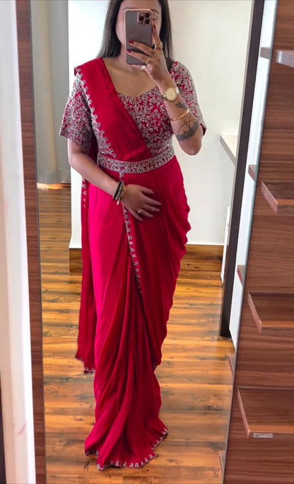 Ready to wear embroidery saree with belt