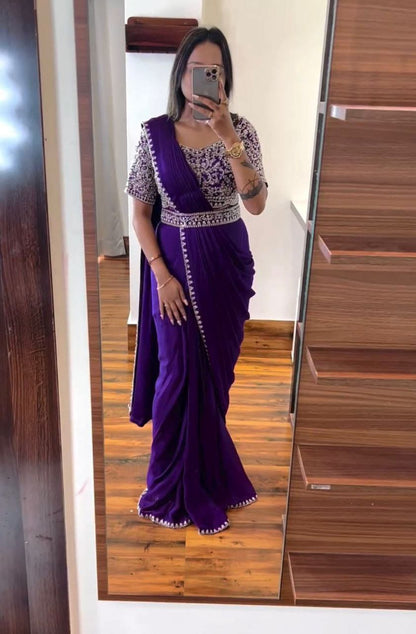 Ready to wear embroidery saree with belt