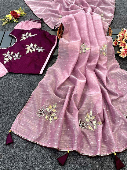 Chanderi silk saree with stitched blouse