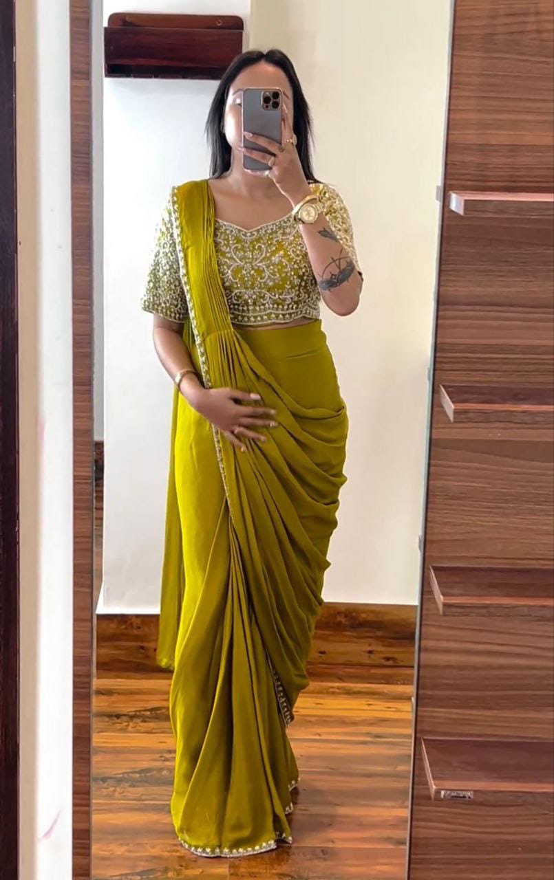 Ready to wear embroidery saree with belt