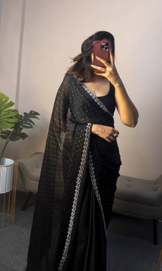 Black Saree with handwork