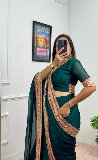 RANGOLI FABRIC READY TO WEAR POCKET SAREE WITH LACE BORDER