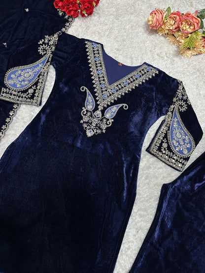 TOP AND PLAZO WITH FANCY DUPPATA AND EMBROIDERY WORK