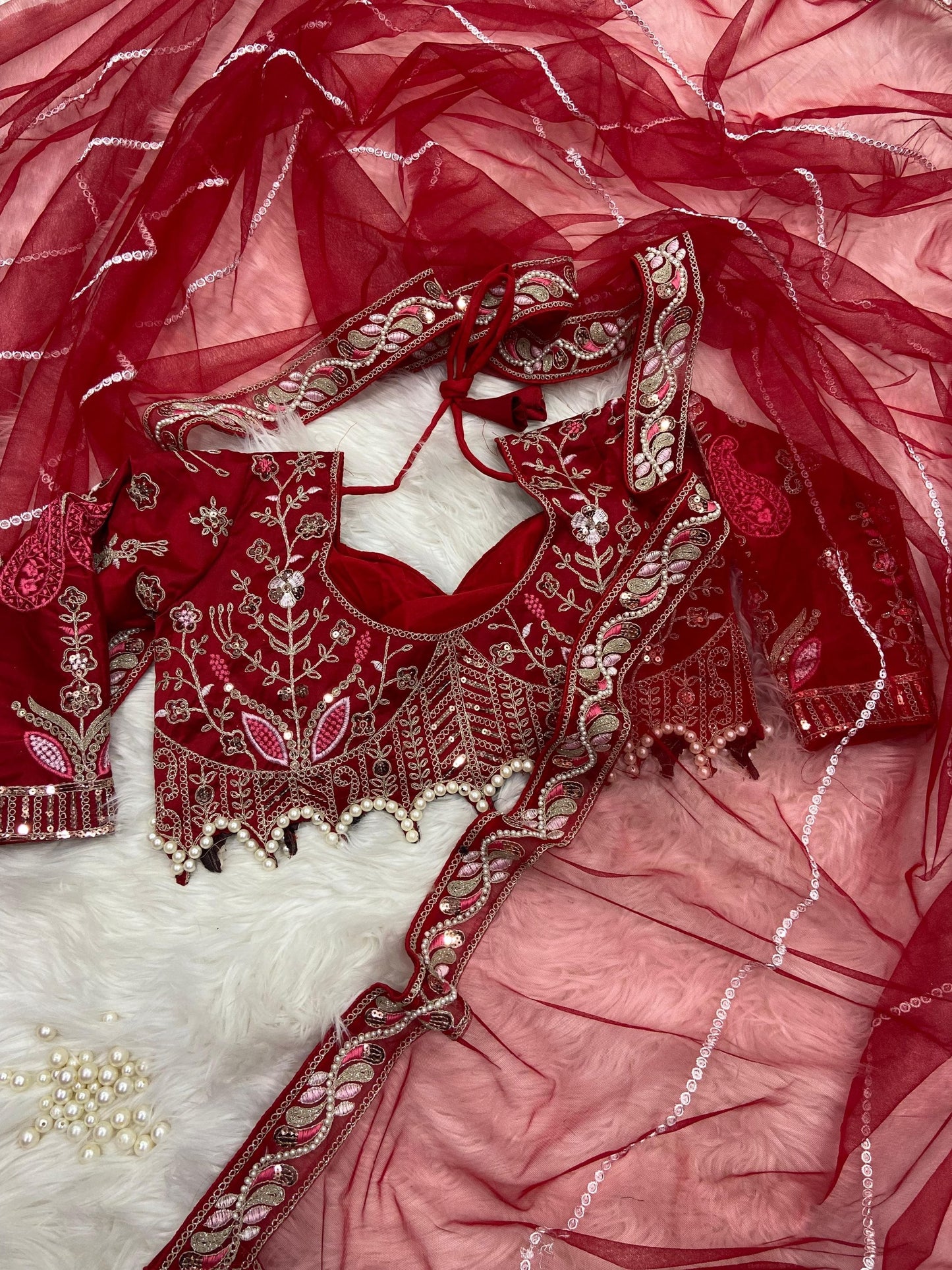 Red Net Embellished With Beautiful Embroidery saree