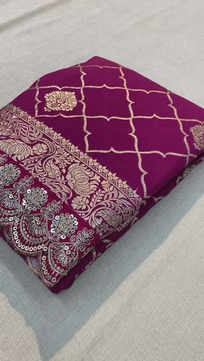 Crepe Khadi Silk Pattu Saree With Antique Zari